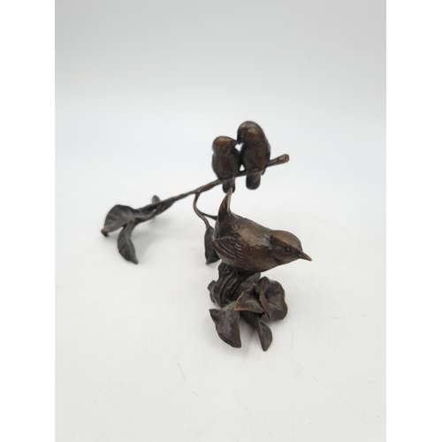 1198 - Five Michael Simpson limited edition bronze bird figurines to include Robin perched on a branch 105/... 