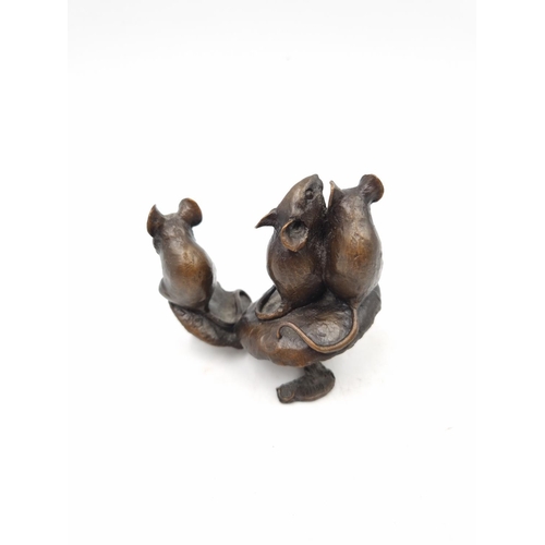 1200 - A Michael Simpson bronze figurine of three mice on mushrooms, limited edition no. 92/150 - approx. 6... 