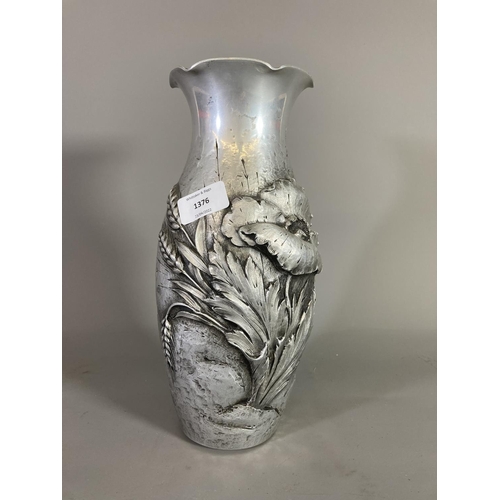 1376 - An Art Nouveau pewter vase signed O. Lefebvre - approx. 29cm high