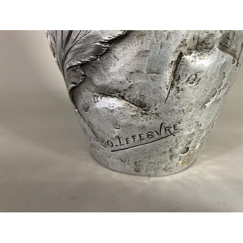 1376 - An Art Nouveau pewter vase signed O. Lefebvre - approx. 29cm high