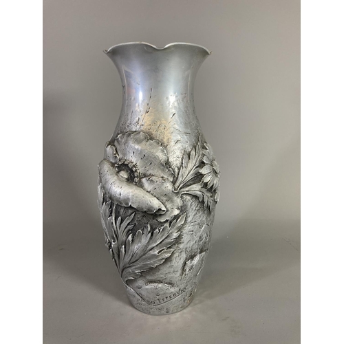 1376 - An Art Nouveau pewter vase signed O. Lefebvre - approx. 29cm high