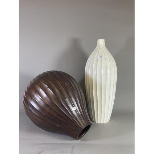 1380 - Two contemporary carved hardwood vases - largest approx. 57cm high