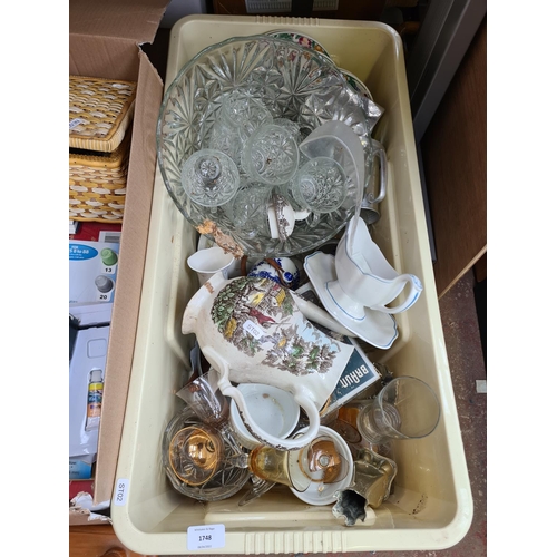 542 - Two boxes containing a large collection of assorted items to include glassware, ceramics, pine dress... 