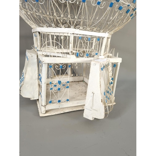 4 - A mid 20th century white painted and wire framed bird cage - approx. 57cm high