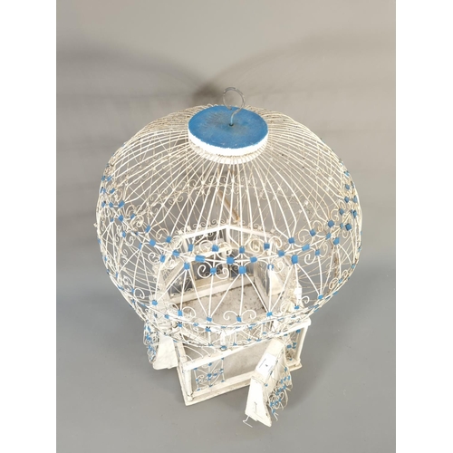 4 - A mid 20th century white painted and wire framed bird cage - approx. 57cm high