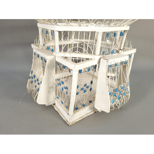 4 - A mid 20th century white painted and wire framed bird cage - approx. 57cm high