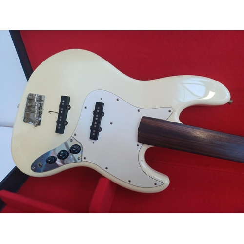 408 - A cased Japanese Fender fretless jazz bass with boxed Dod FX62 bass stereo chorus effects pedal and ... 