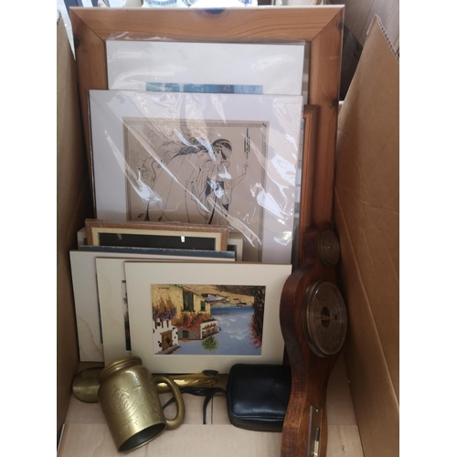 592 - Four boxes and one bag containing a large collection of assorted items to include studio pottery, fr... 