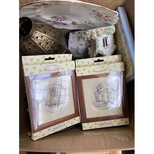 526 - Two boxes containing a collection of assorted items to include treenware, glassware, ceramics, Victo... 