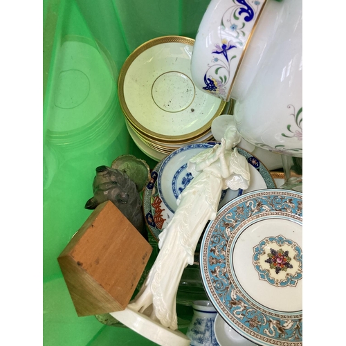 546 - Two boxes containing assorted items to include boxed Oriental iron balls, silver plated teapot, cut ... 