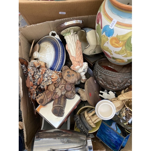 551 - Three boxes containing a large collection of assorted items to include ceramics, glassware, copper w... 