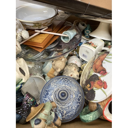 551 - Three boxes containing a large collection of assorted items to include ceramics, glassware, copper w... 