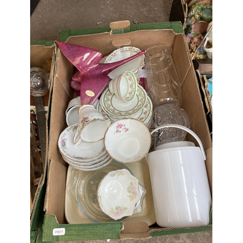 558 - Five boxes and one bag containing a large collection of assorted items to include mahogany corner ca... 