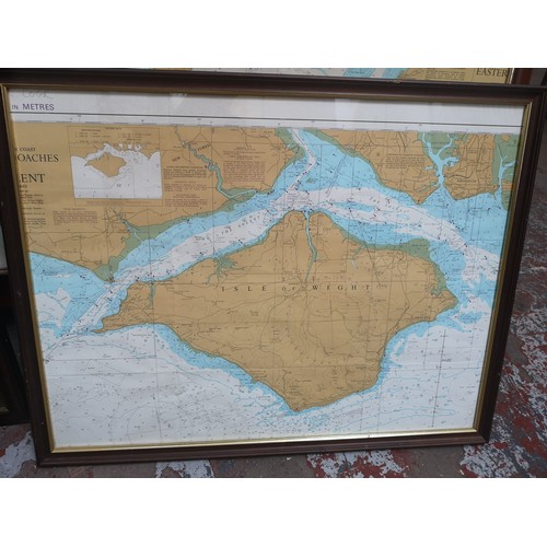 289 - Three framed nautical prints, two marine cartography, Isle of Wight and Irish Sea/Isle of Man and on... 