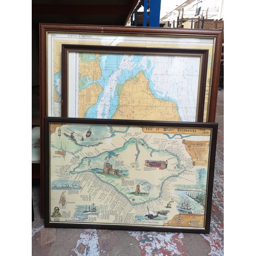 289 - Three framed nautical prints, two marine cartography, Isle of Wight and Irish Sea/Isle of Man and on... 