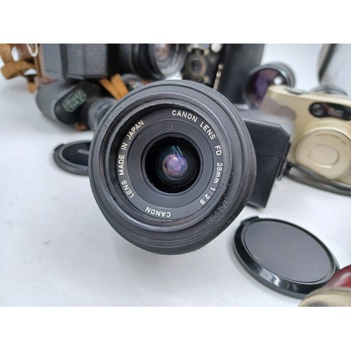 237 - A collection of camera and optical equipment to include cased Konica Hexanon AR 200mm F4 lens, Konic... 