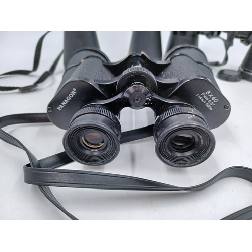 243 - Five cased pairs of binoculars, one Eclipse De Luxe 8 x 25, one Regent 12 x 50, one Panago 8 x 40, o... 