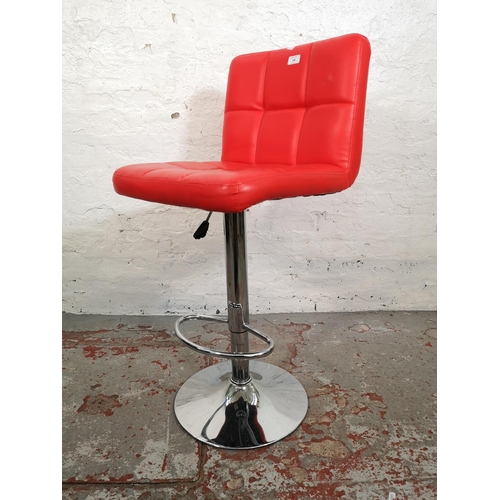 108 - A contemporary red leatherette and chrome effect kitchen bar stool