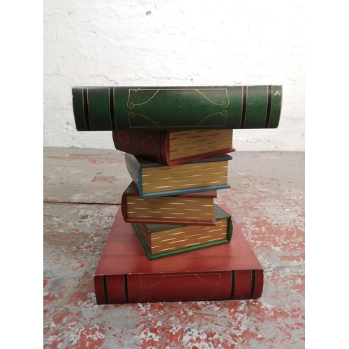 150 - A contemporary painted hardwood side table in the form of a stack of books - approx. 43cm high x 33c... 