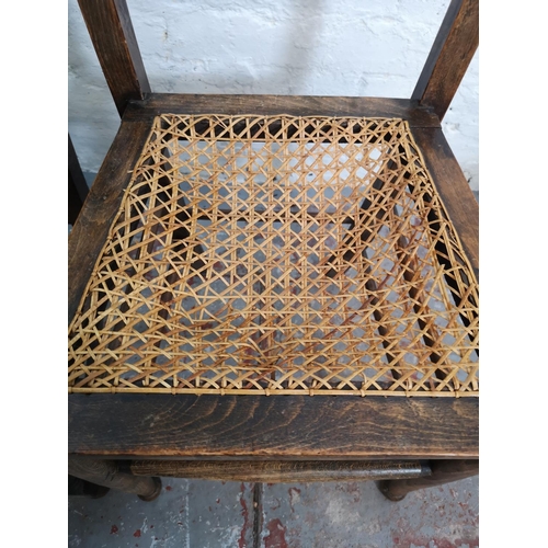 153 - Four pieces of furniture comprising elm Windsor dining chair, pine plate rack and two rattan seated ... 