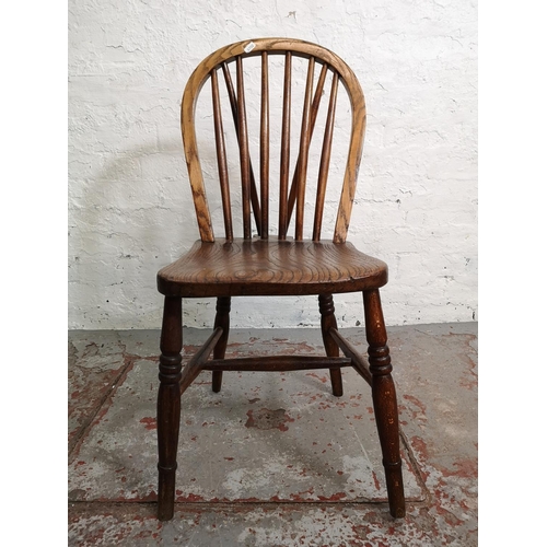 153 - Four pieces of furniture comprising elm Windsor dining chair, pine plate rack and two rattan seated ... 