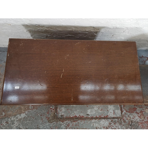 16 - Three pieces of furniture comprising oak linen fold three panel blanket box approx. 40cm high x 59cm... 