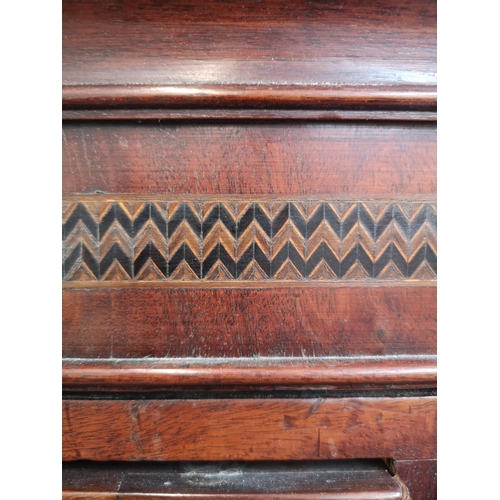 20 - A George III mahogany chest on chest with brass swan neck handles, satinwood and ebony inlay and bra... 