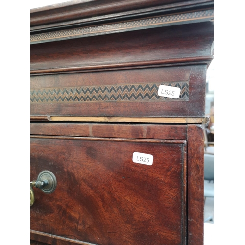 20 - A George III mahogany chest on chest with brass swan neck handles, satinwood and ebony inlay and bra... 