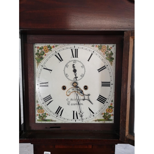 37 - A 19th century G Sutton of Taunton mahogany cased grandfather clock with rosewood crossbanding, bone... 