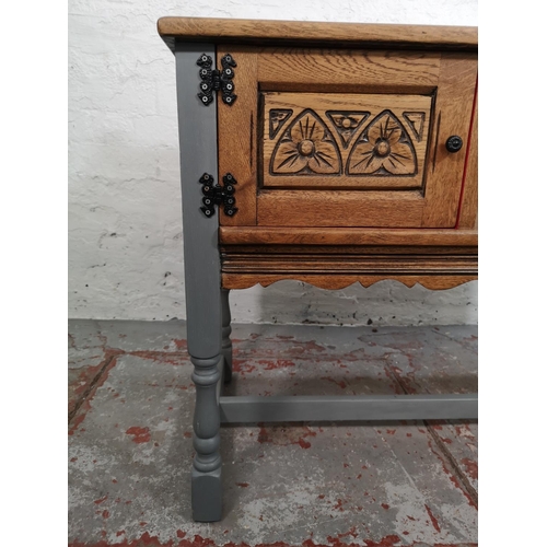 40 - An Old Charm oak and grey painted telephone seat - approx. 75cm high x 93cm wide x 53cm deep