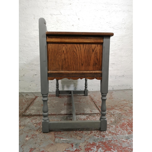 40 - An Old Charm oak and grey painted telephone seat - approx. 75cm high x 93cm wide x 53cm deep