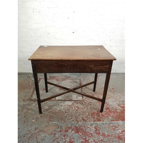 5 - A George III oak rectangular side table with lower X frame stretcher and single drawer - approx. 70c... 