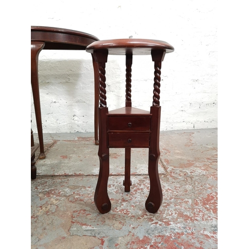 58 - Three pieces of mahogany occasional furniture comprising circular top side table, two tier side tabl... 