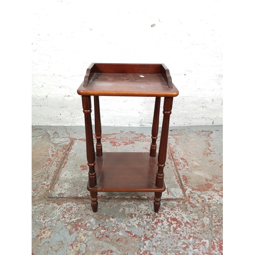 58 - Three pieces of mahogany occasional furniture comprising circular top side table, two tier side tabl... 