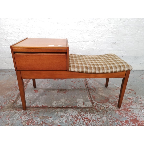 69 - A mid 20th century teak and brown upholstered telephone seat - approx. 55.5cm high x 87cm wide x 37c... 