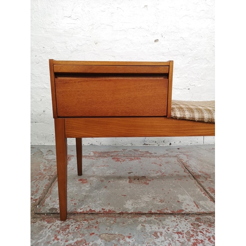 69 - A mid 20th century teak and brown upholstered telephone seat - approx. 55.5cm high x 87cm wide x 37c... 