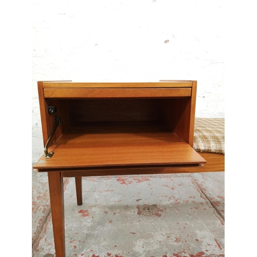 69 - A mid 20th century teak and brown upholstered telephone seat - approx. 55.5cm high x 87cm wide x 37c... 