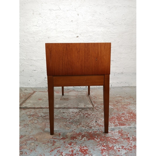 69 - A mid 20th century teak and brown upholstered telephone seat - approx. 55.5cm high x 87cm wide x 37c... 