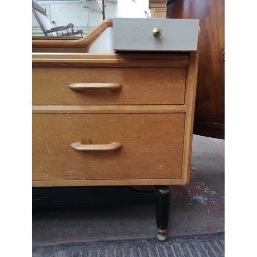 82 - A 1950s G Plan Brandon oak and black lacquered dressing table with upper mirror - approx. 139cm high... 