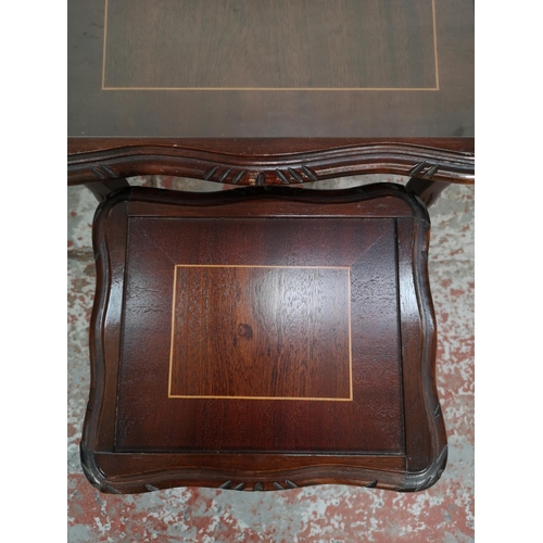 83 - Four pieces of furniture comprising mahogany nest of three tables, Avalon teak blanket box, oak bure... 