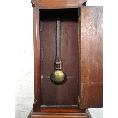 96 - A 19th century W. Scales of Kendal mahogany cased grandfather clock with pendulum, key and two weigh... 