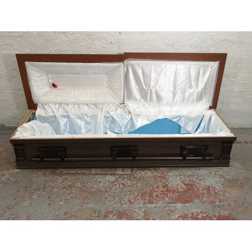 15 - A South African oak effect casket - approx. 48cm high x 205cm wide x 60cm deep