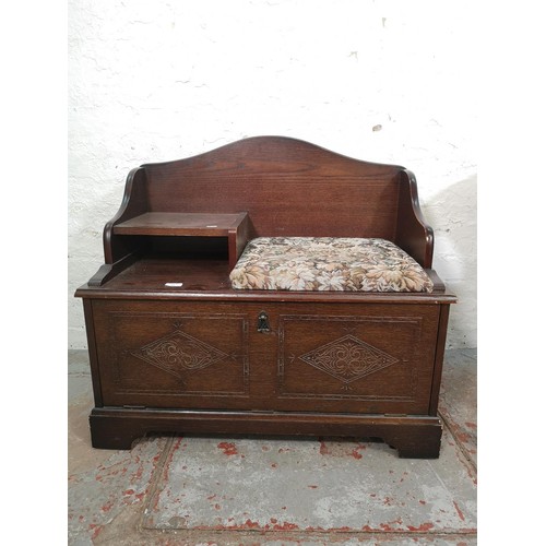 129 - Two pieces of furniture, one oak telephone seat - approx. 76cm high x 84cm wide x 43cm deep and one ... 