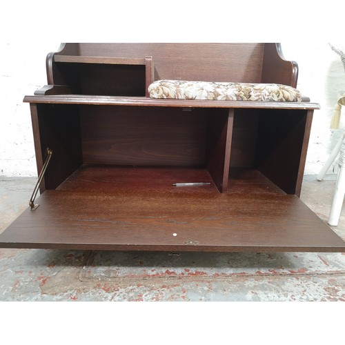 129 - Two pieces of furniture, one oak telephone seat - approx. 76cm high x 84cm wide x 43cm deep and one ... 