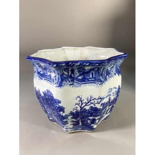 39 - Two items, one blue and white porcelain floor vase - approx. 49cm high and one Victoria Ware ironsto... 