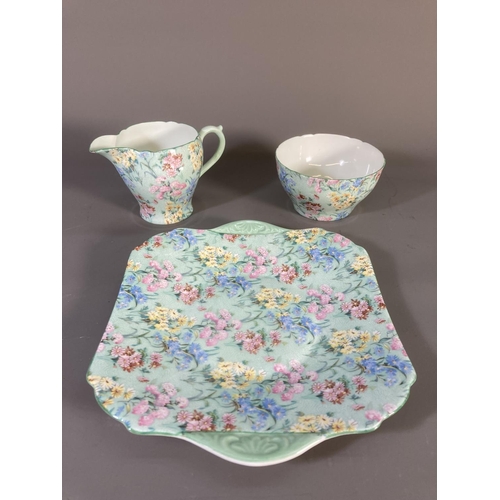 48 - Sixteen pieces of Shelley Melody china comprising four tea cups, five saucers, four side plates, cak... 