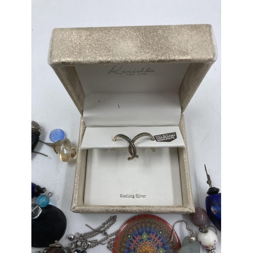 160 - A collection of assorted costume jewellery to include hallmarked sterling silver and enamel floral p... 