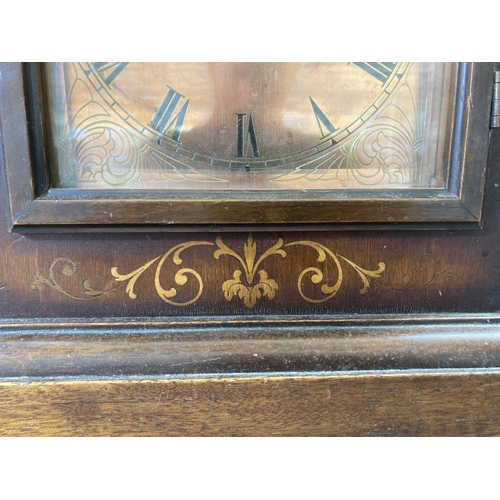 211 - An early 20th century inlaid mahogany cased chiming mantel clock - approx. 42.5cm high x 32cm wide x... 