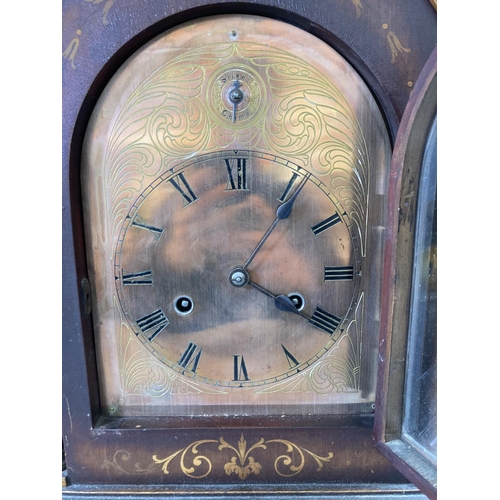 211 - An early 20th century inlaid mahogany cased chiming mantel clock - approx. 42.5cm high x 32cm wide x... 