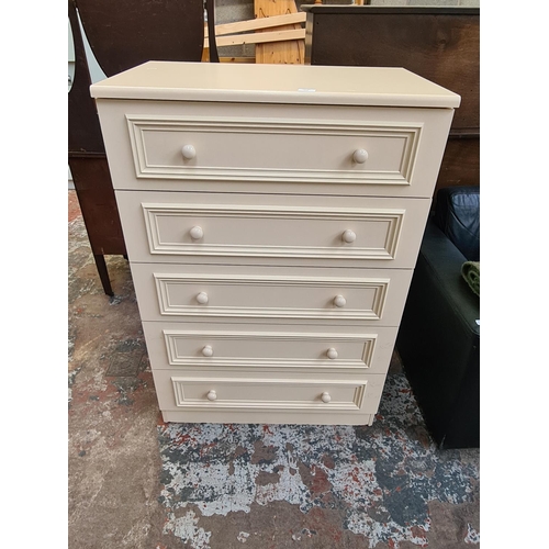 419 - A modern white chest of five drawers - approx. 119cm high x 80cm wide x 50cm deep